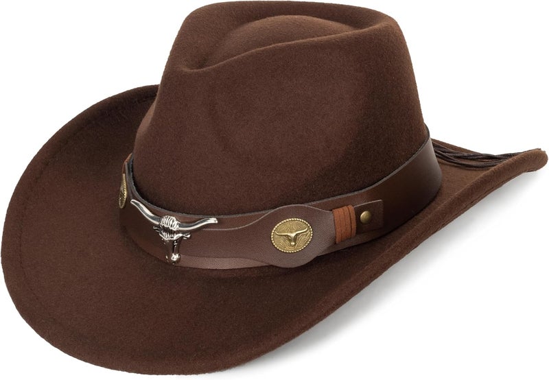 Eohak Womens Western Cowboy Hats Studded Pinched Western Cowgirl Hats Wide Brim Fedoras Hat with Belt Buckle (Size:Medium) - Image 1